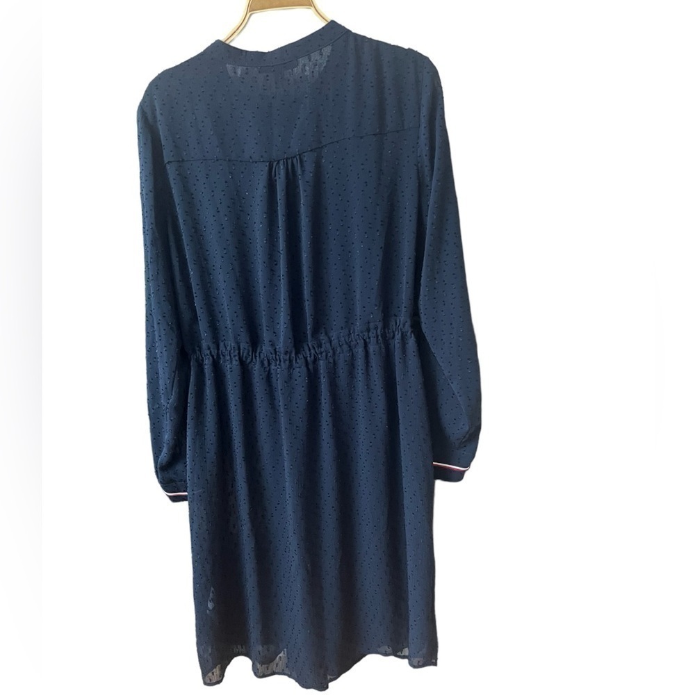 Tommy Hilfiger Shift Dress Cover Up Sz XL Navy Blue Swiss Dot Pleated Front - Picture 3 of 9